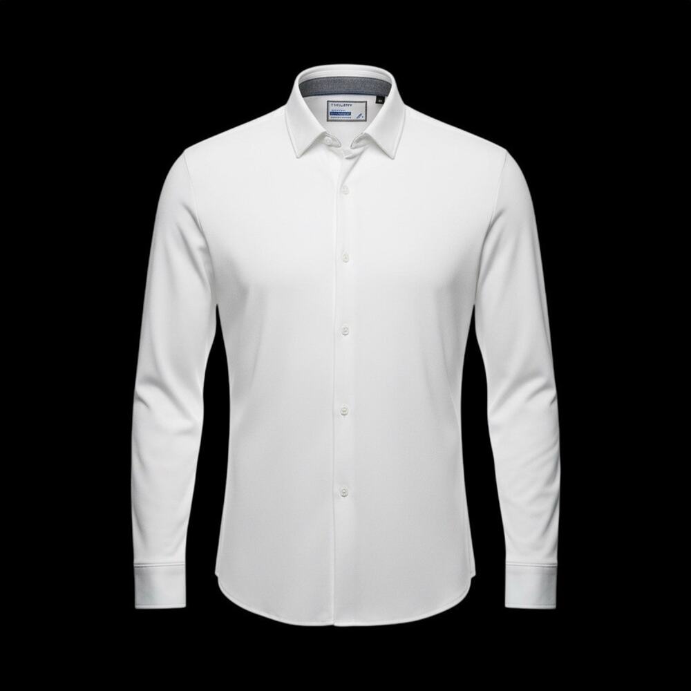 TWILLORY ATHLEISURE Mens Large White Performance Long Sleeve Button Down Shirt